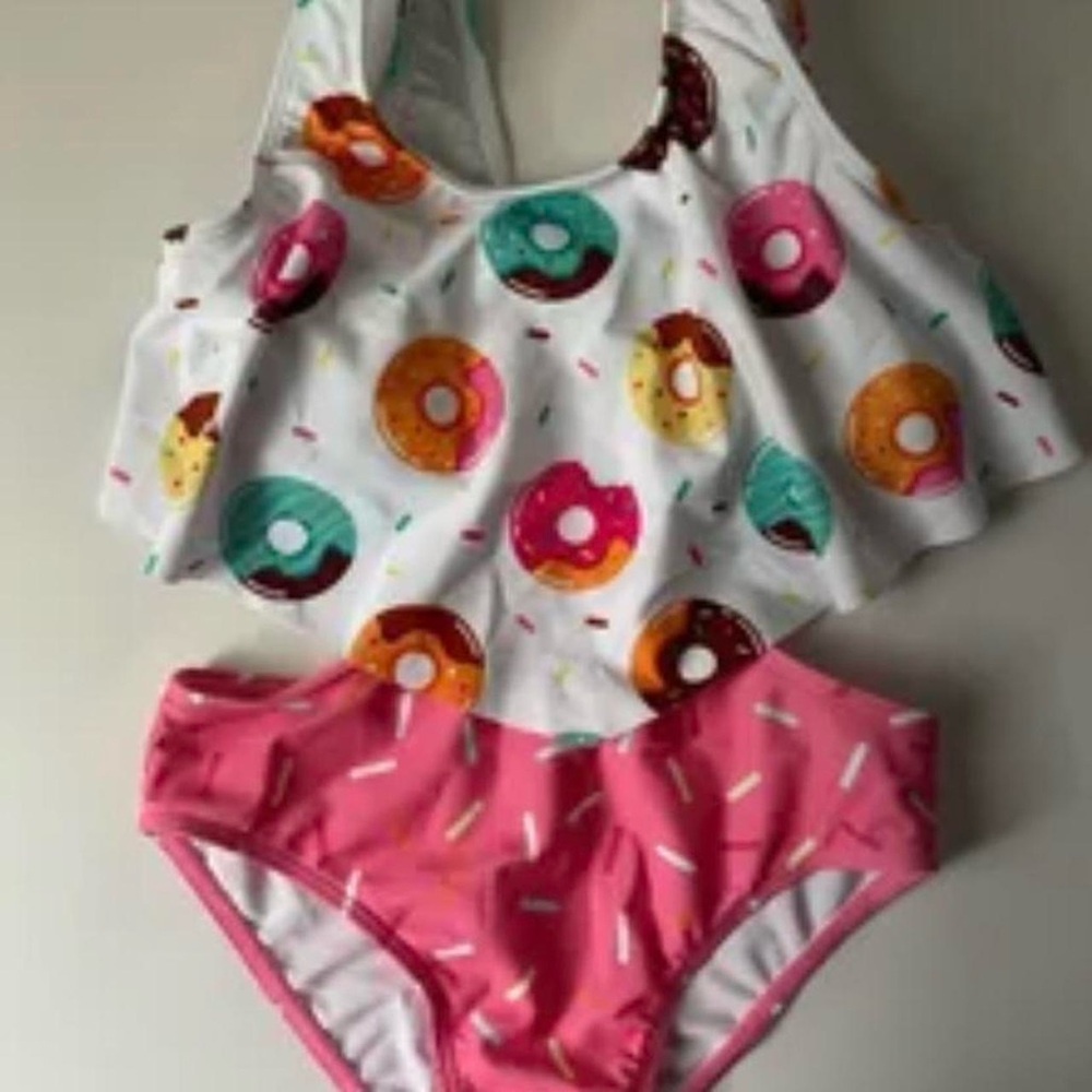 SHEIN Kids Swim One Piece - Donut Print with Pink Accents